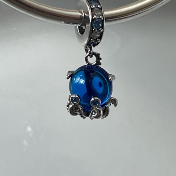 Sterling Silver Murano Glass Cute Octopus Dangle Charm - Picture 2 of 4